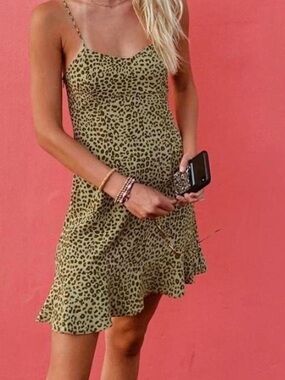 Zara Olive Leopard Print Mini Slip Dress